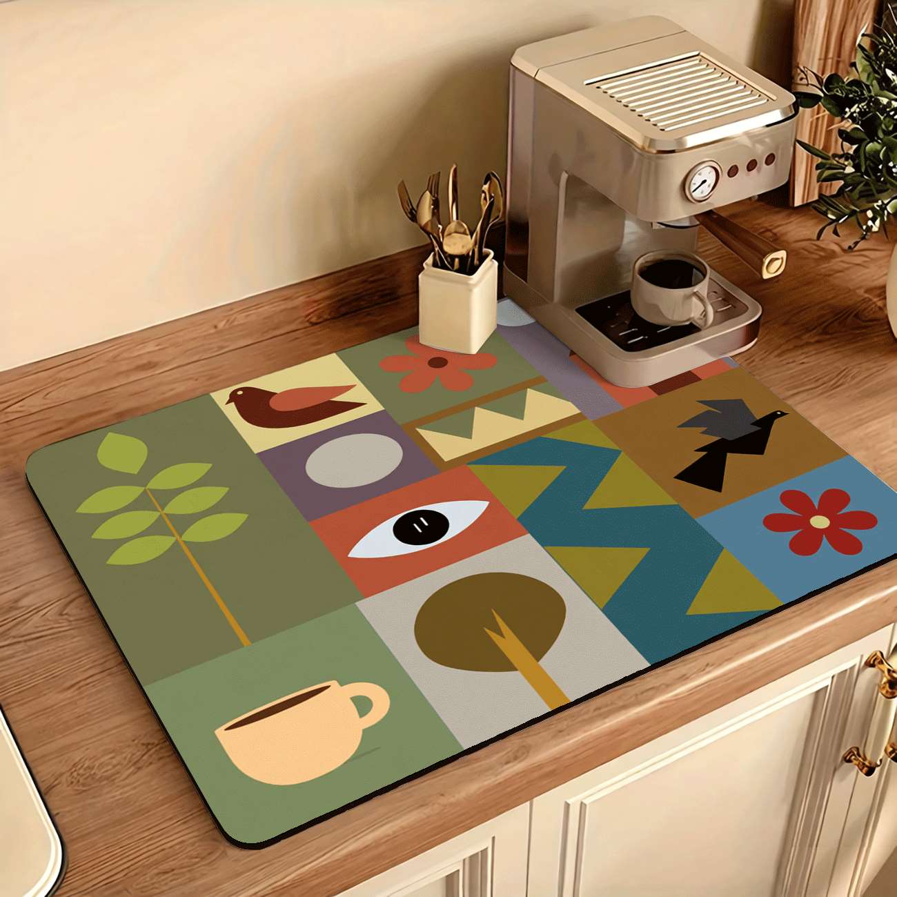 Bar Mat Rubber - Tapete Absorbente con Estampado Geométrico Moderno